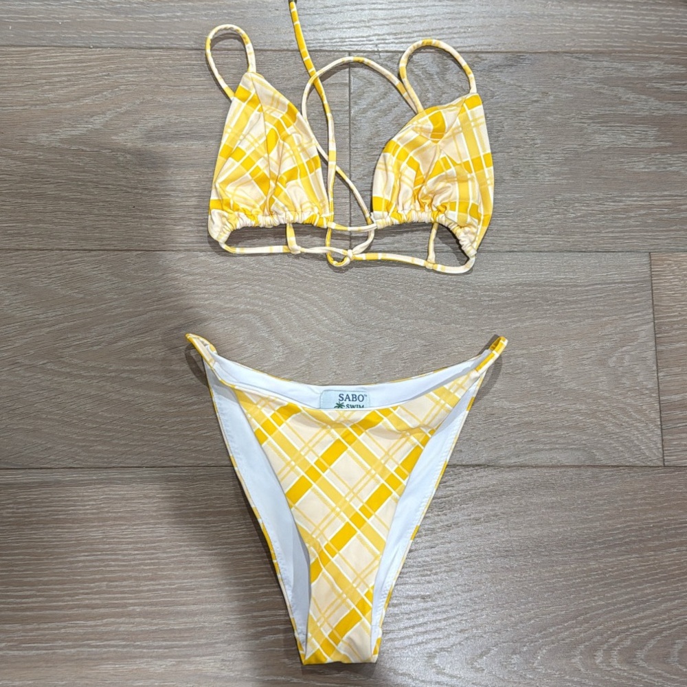 SABO Yellow Plaid Bikini Set